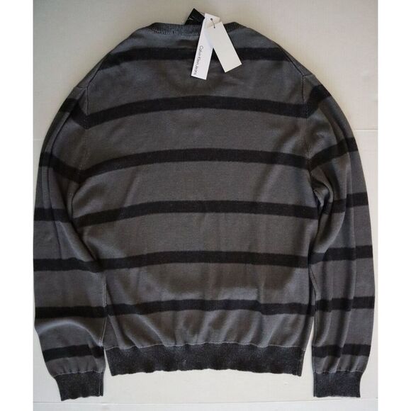 Calvin Klein MG33N07 Men's Sz XL Gray Striped Lightweight Crew Neck L/S Sweater - Picture 2 of 3
